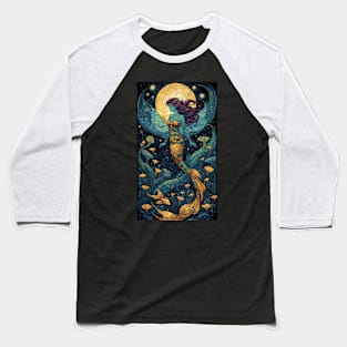 Starry Night Symphony: Van Gogh-Inspired Mermaid Baseball T-Shirt